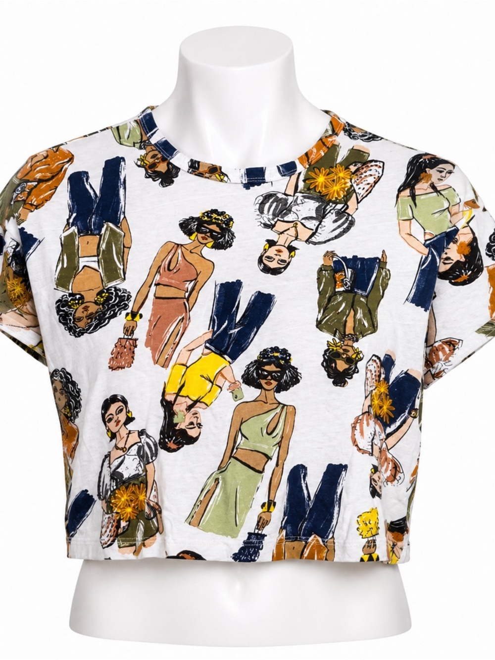 Zara Women’s Illustrated Graphic Cropped T-Shirt Size M
